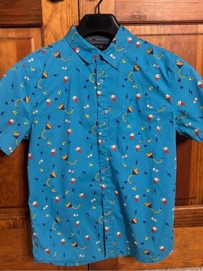 Men's Blue Party Button-Down Shirt College Frat Dice Beer Novelty Size S